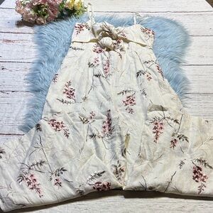 Rebecca Taylor Cream Linen Embroidered Ivie Fleur Jumpsuit sz 8